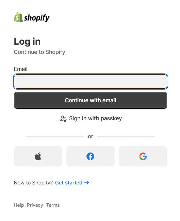 Shopify login page