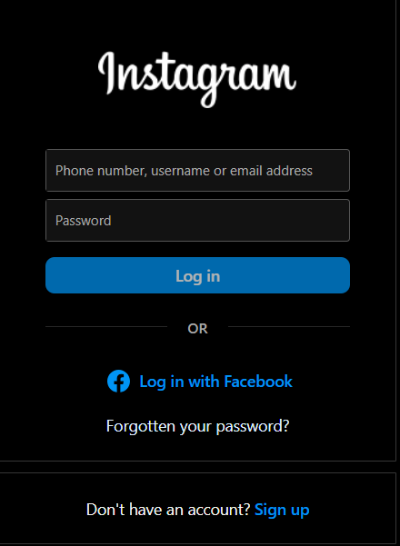 Instagram login page