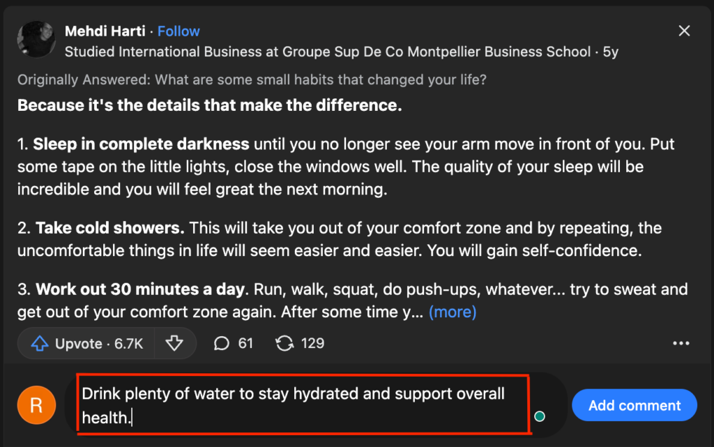 Ohatra amin'ny Hack Power Comment in Action