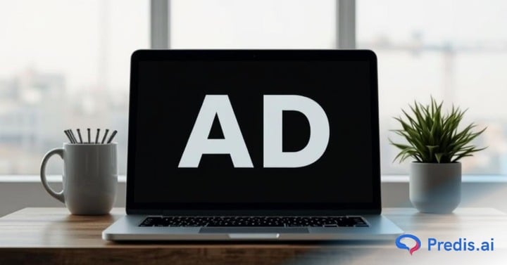 A laptop screen with AD written on it