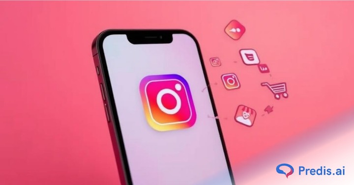 An image of Instagram logo with E-commerce icons floating around it