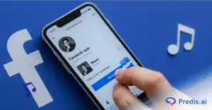 Facebook app on mobile screen with music icons around