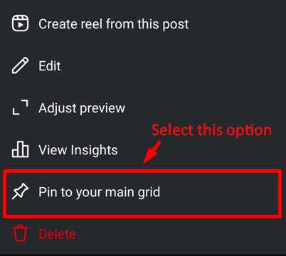 Use Pin post option to change the order of Instagram post