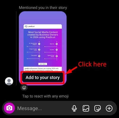 Add to your story button to repost the Instagram story