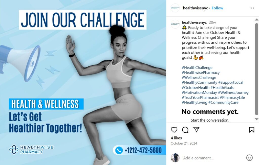 Example of posting healthcare challenges on social media