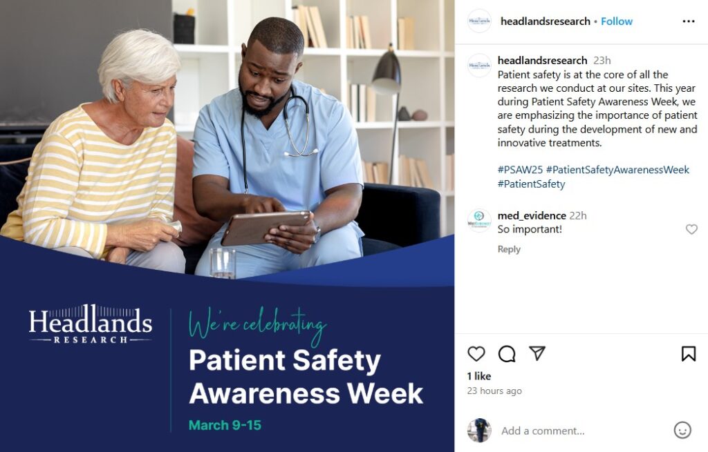 Patient safety awareness week post on Instagram