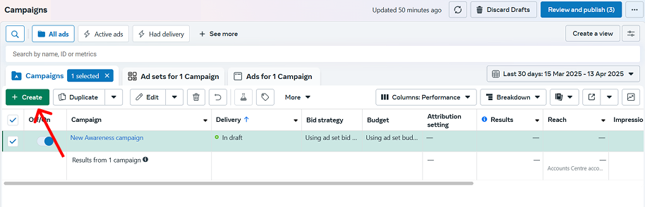 Facebook Ads Manager dashboard