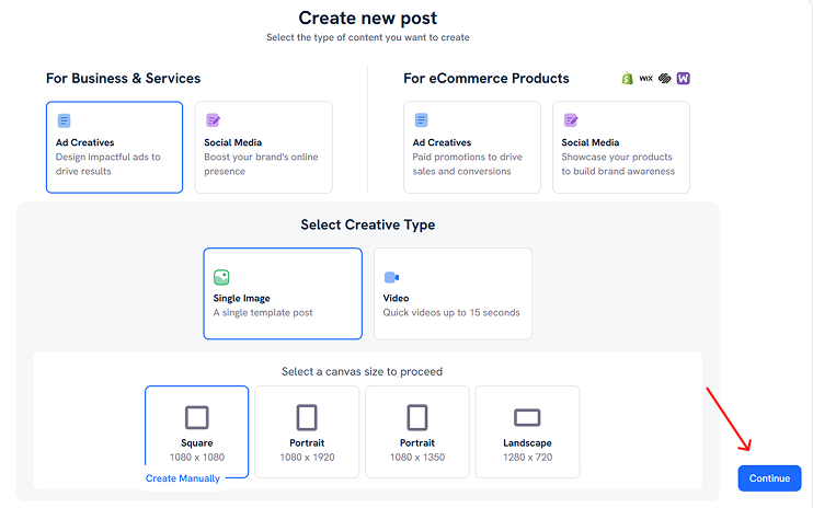 Choosing an ad creative dimension with Predis AI