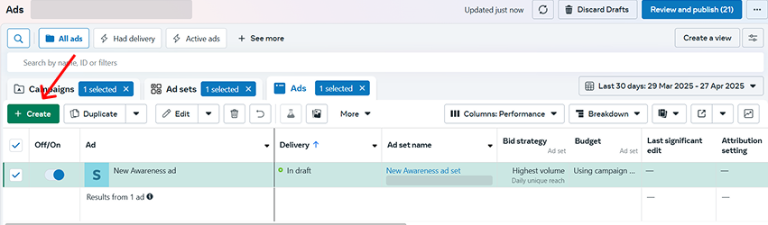 Adding a campaign to Facebook ad manager