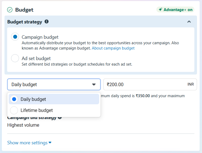 Budgeting in Facebook ads manager