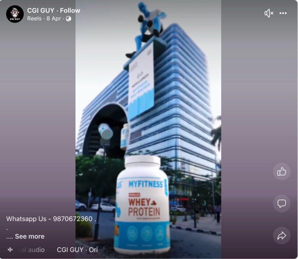 Ejemplo de anuncio animado de Facebook que capta la atención al tener una ventana emergente de proteína de suero