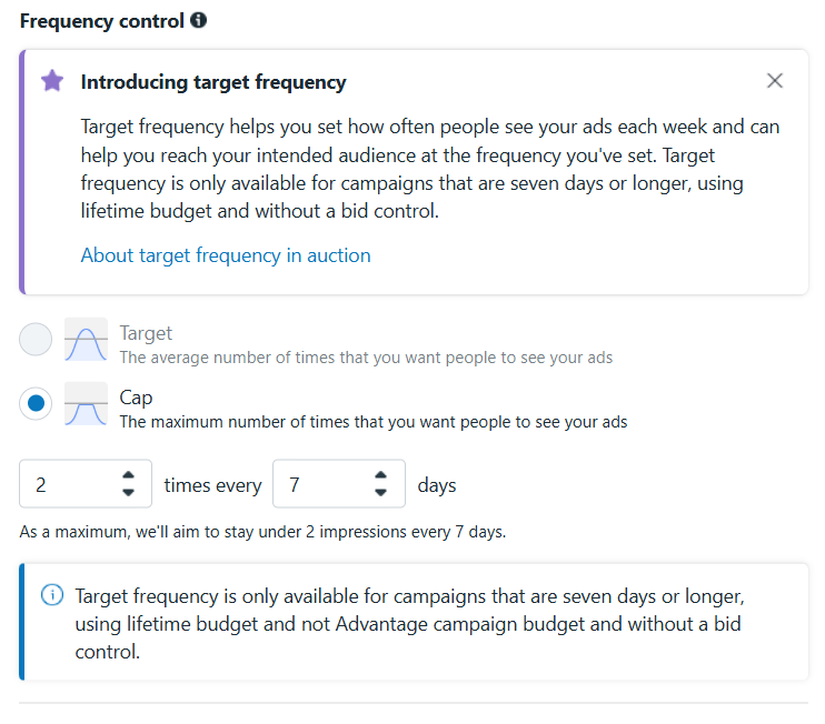 Frequency control in ads manager