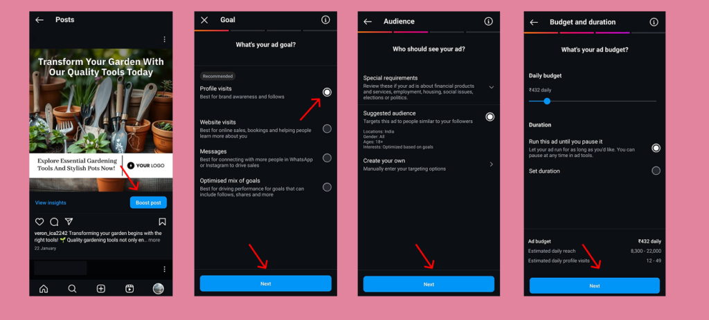 Boosting a post with suggested audience and manual targeting