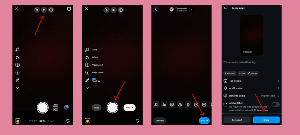 Making a slow motion video with Instagram reel editor