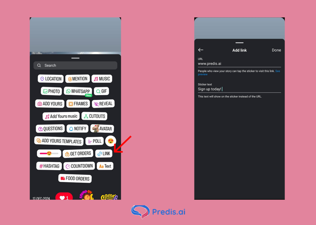 Using the link sticker for CTA in Instagram story