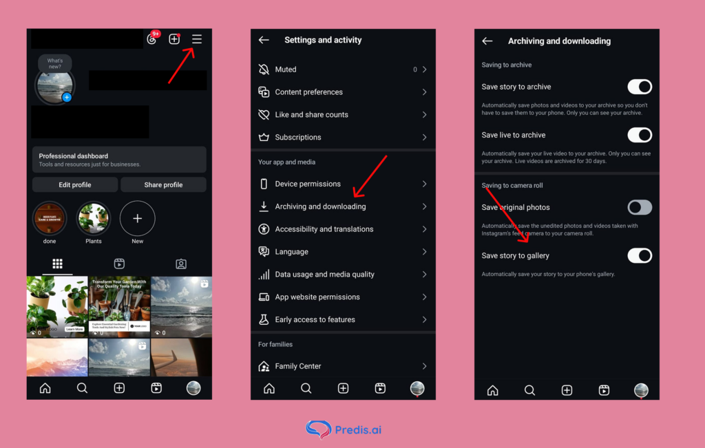 Saving a story automatically with settings