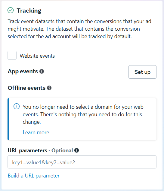 Tracking parameters in Facebook ads manager