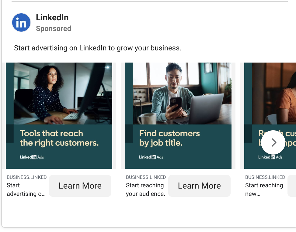 LinkedIn reklāmas piemērs