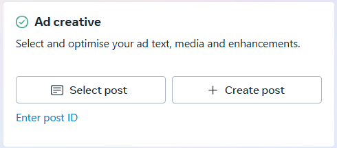 Creating a post or selecting an existing post to make an ad