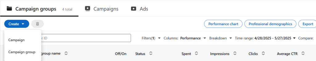 Creating a campaign in LinkedIn campaign manager