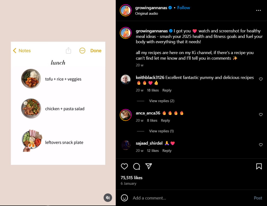 Diet and nutrition advice Instagram reel idea