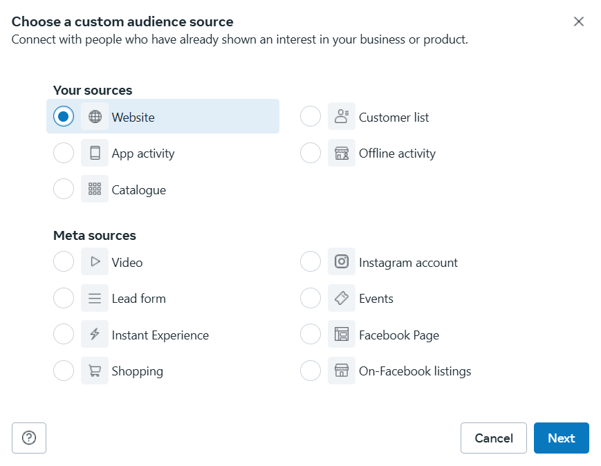 Seed audience option in Facebook ads manager