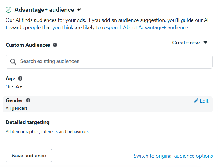 Advantage+ audience optional segmentation