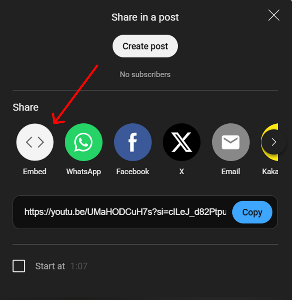 Finding embed code in Youtube
