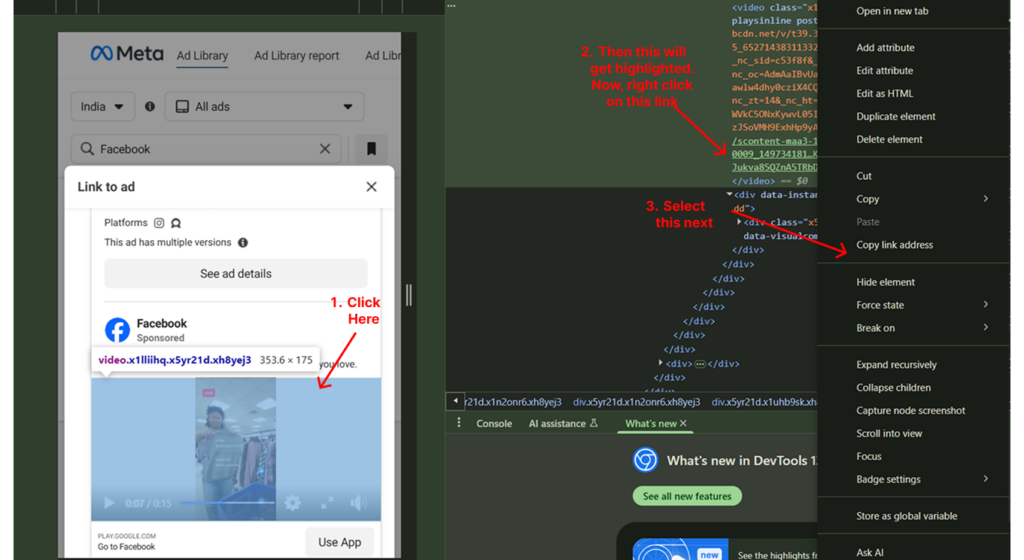 Choosing the link in the Inspect option