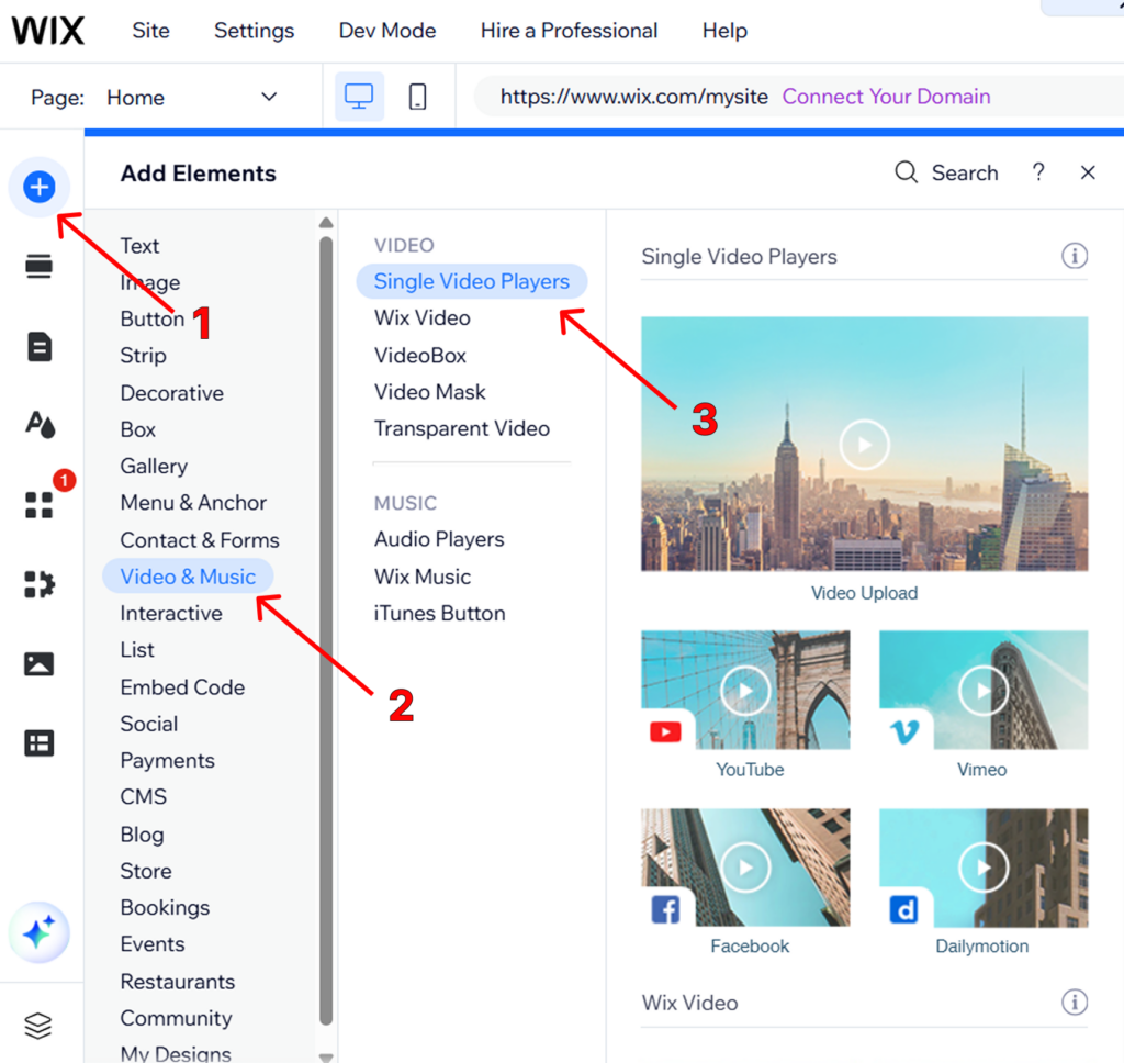 Embedding a video with Wix
