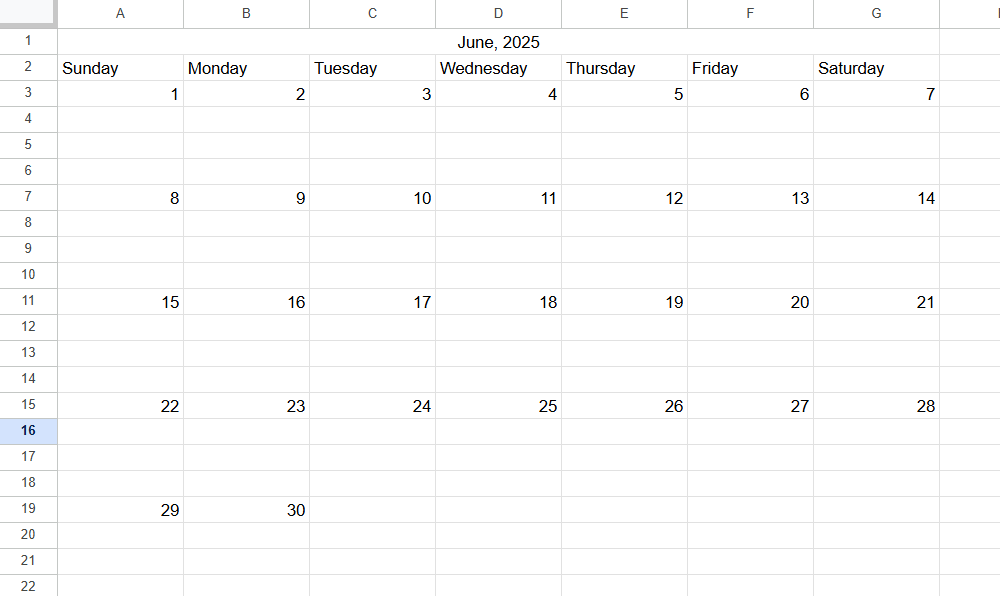A complete calendar view