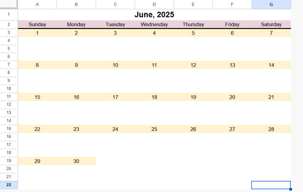 Formatted monthly social media calendar