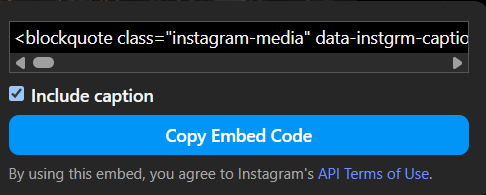 Copying embed code