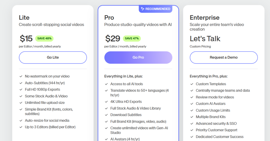 Veed IO pricing options