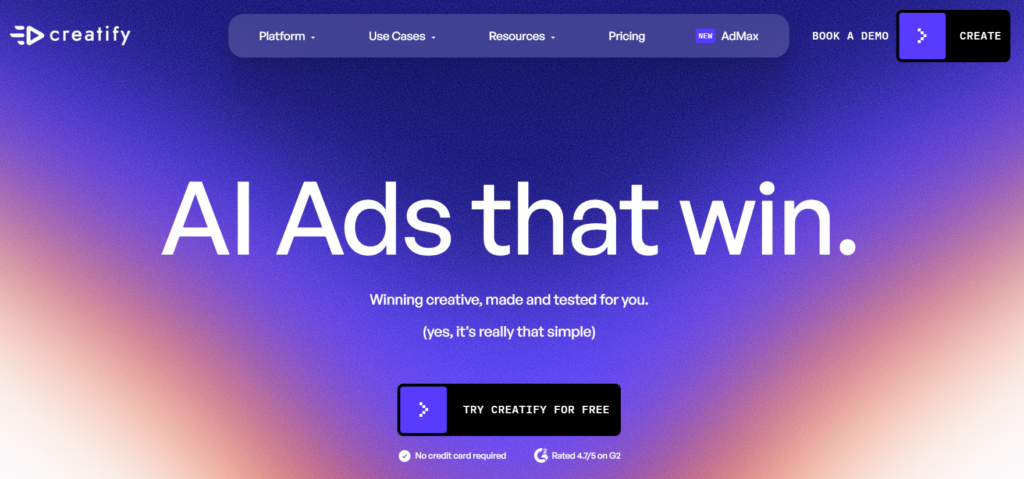 Creatify Home page