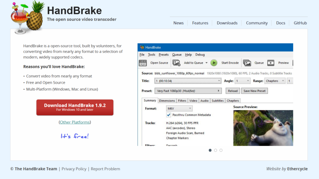 Handbrake - Open source transcoder web page