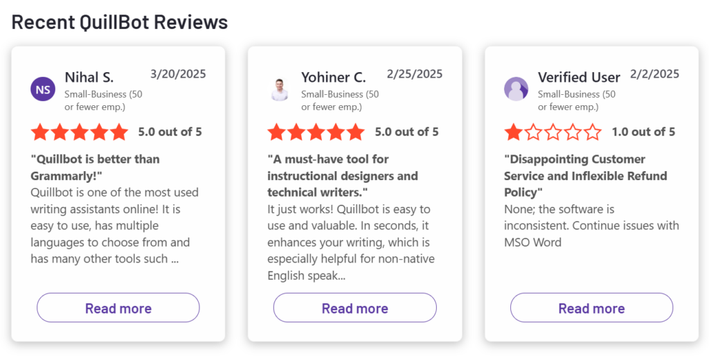 Recent quillbot reviews