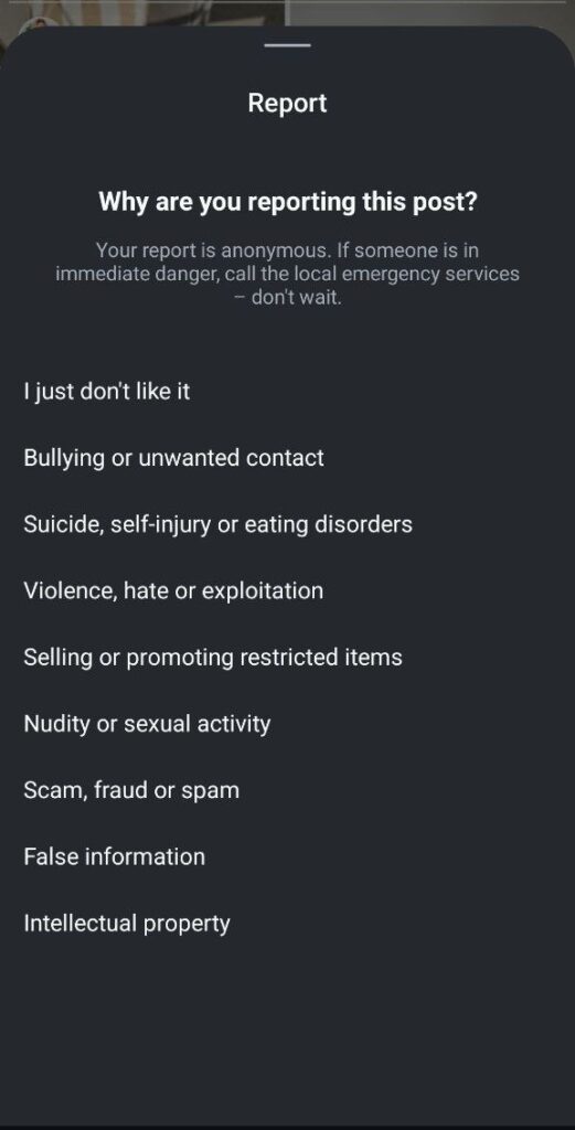 Reasons for reporting