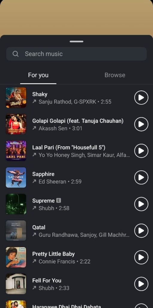 Browsing through songs in Instagram