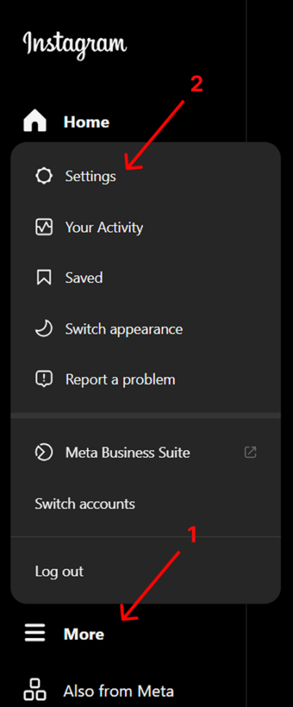 Accessing Instagram settings through your account
