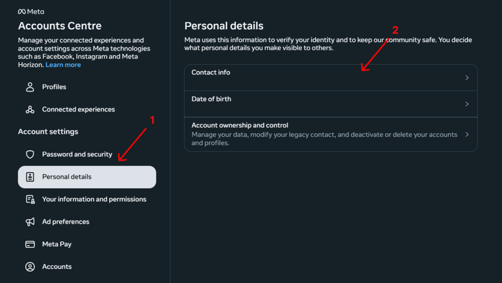 Changing contact information in Instagram