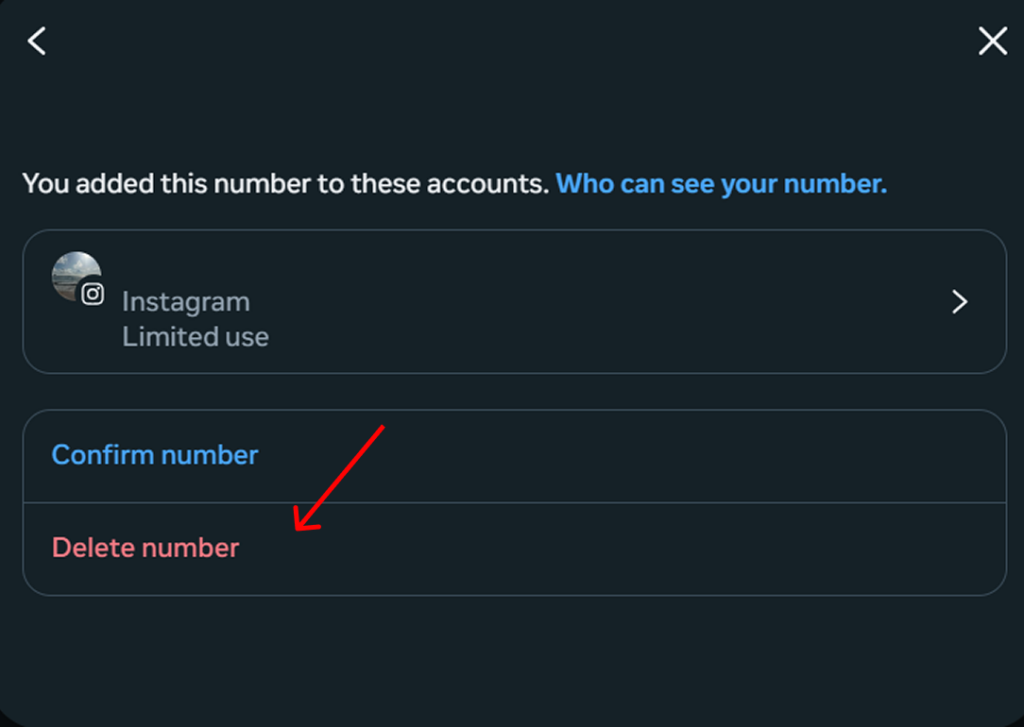 Deleting a number in Instagram account
