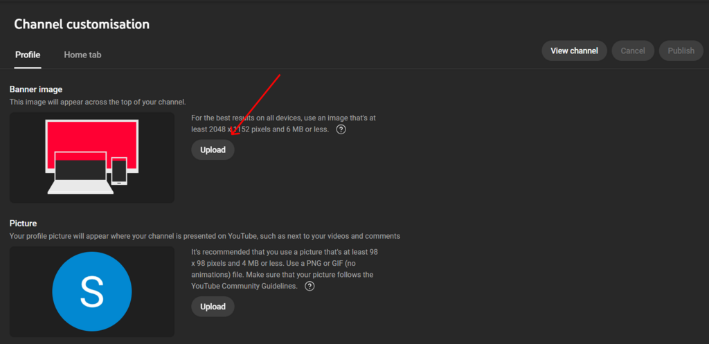 Adding Banner image for your YouTube channel