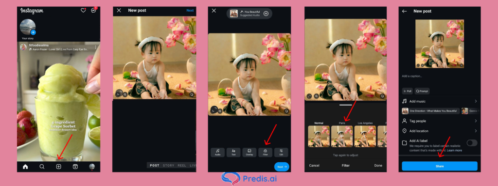 Adding filter to a post on Instagram