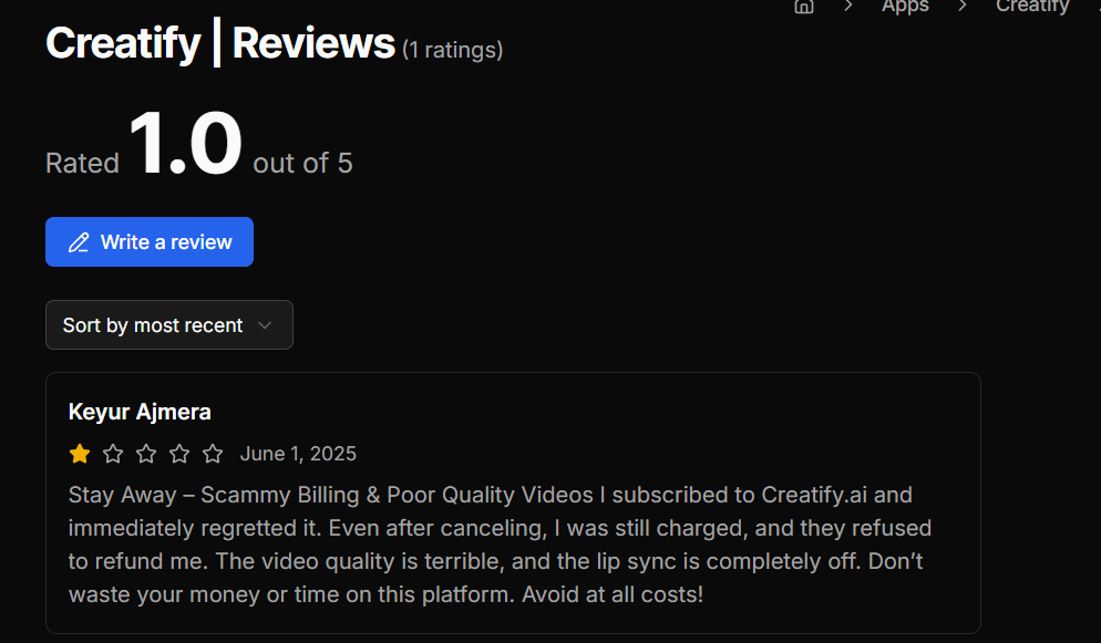 Creatify bad reviews