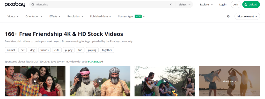 Pixabay search results and filters page