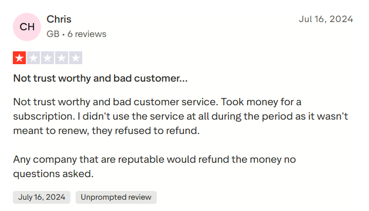 Answer the Public was mentioned to have bad customer service and the company charged for services that was not used