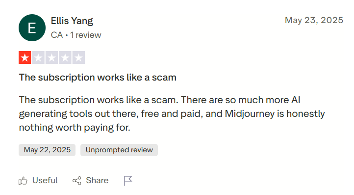 Midjourney review where the user is mentioning that there are many more better AI generative tools than this tool