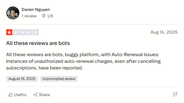 One user accused creatify that the platform is full of bugs, and that it charges without authorization