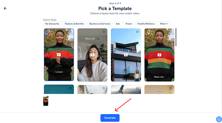Choosing template for the video